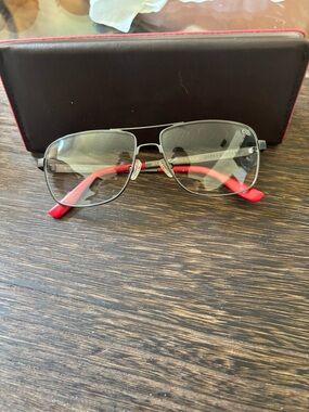 ChiliBeans Rectangular Metal Frame Glasses with Red Temples/ Ramones edition